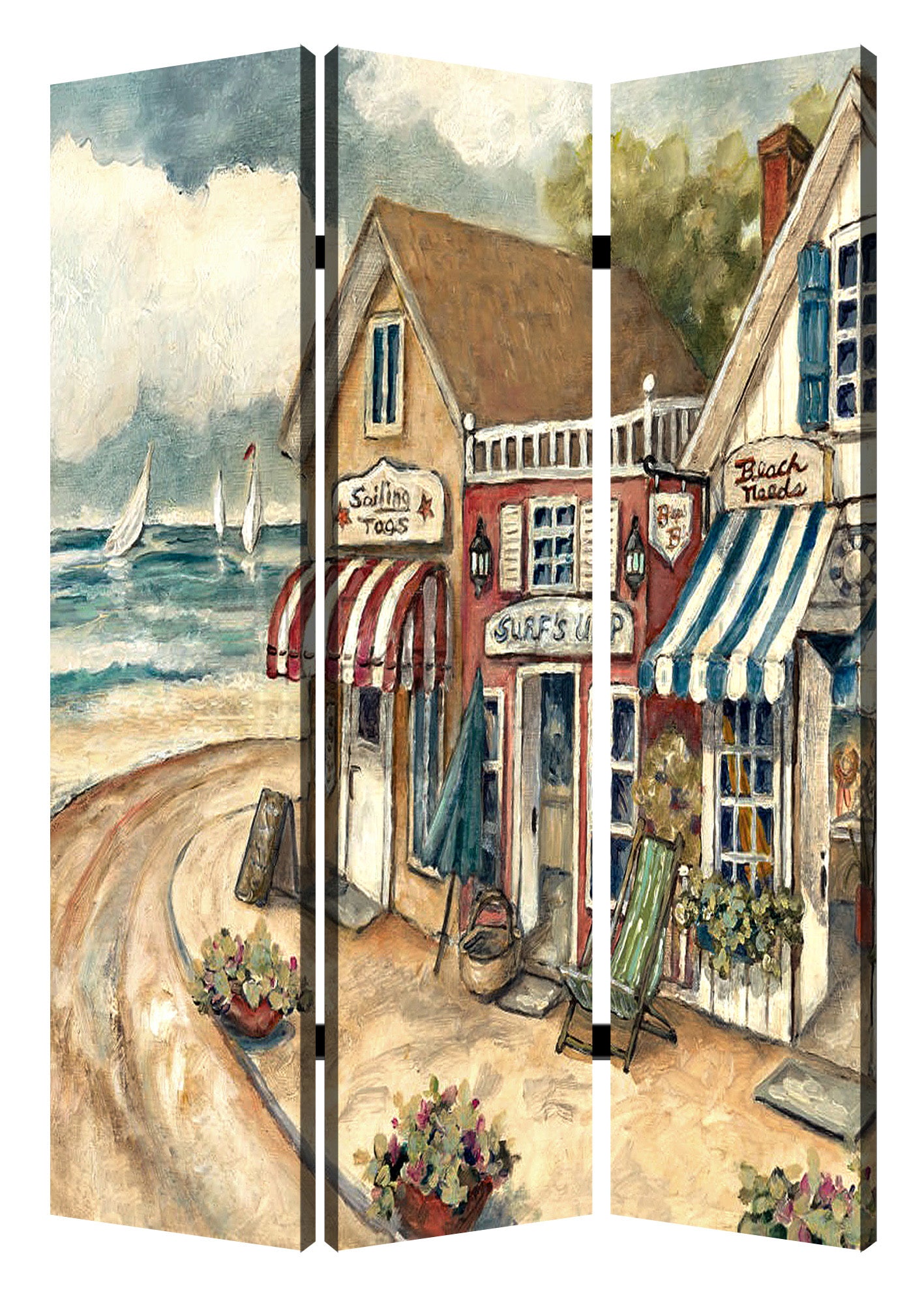 1 X 48 X 72 Multi Color Wood Canvas Seaside Town Slate Screen