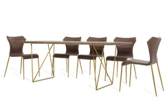 30" Tobacco Veneer Mdf And Antique Brass Dining Table