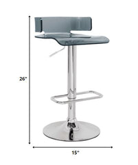 26" Black And Silver Stainless Steel Low Back Counter Height Bar Chair With Footrest