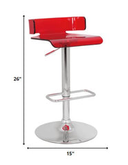 26" Red And Silver Stainless Steel Low Back Counter Height Bar Chair With Footrest