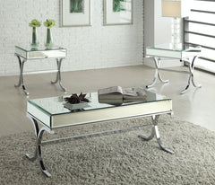 22" Stainless And Clear Glass Mirrored End Table