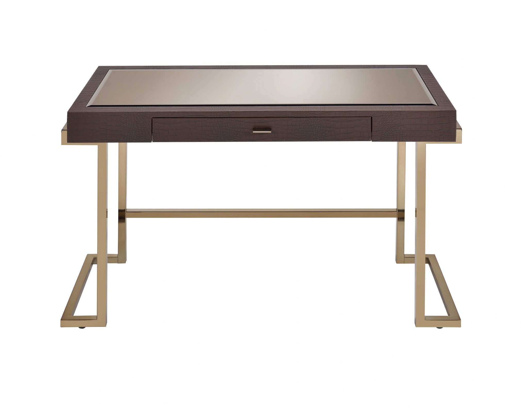 Brown Faux Leather And Light Gold Mirror Desk