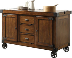 Rustic Farmhouse Warm Tobacco Rolling Kitchen Cart