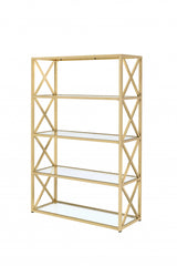 77" Gold Metal Four Tier Etagere Bookcase