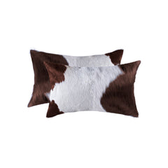 12" X 20" X 5" White And Brown Cowhide Pillow 2 Pack