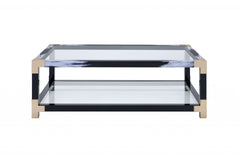 54" X 18" X 34" White Brushed Black Gold And Clear Glass Coffee Table