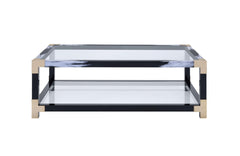 54" X 18" X 34" White Brushed Black Gold And Clear Glass Coffee Table