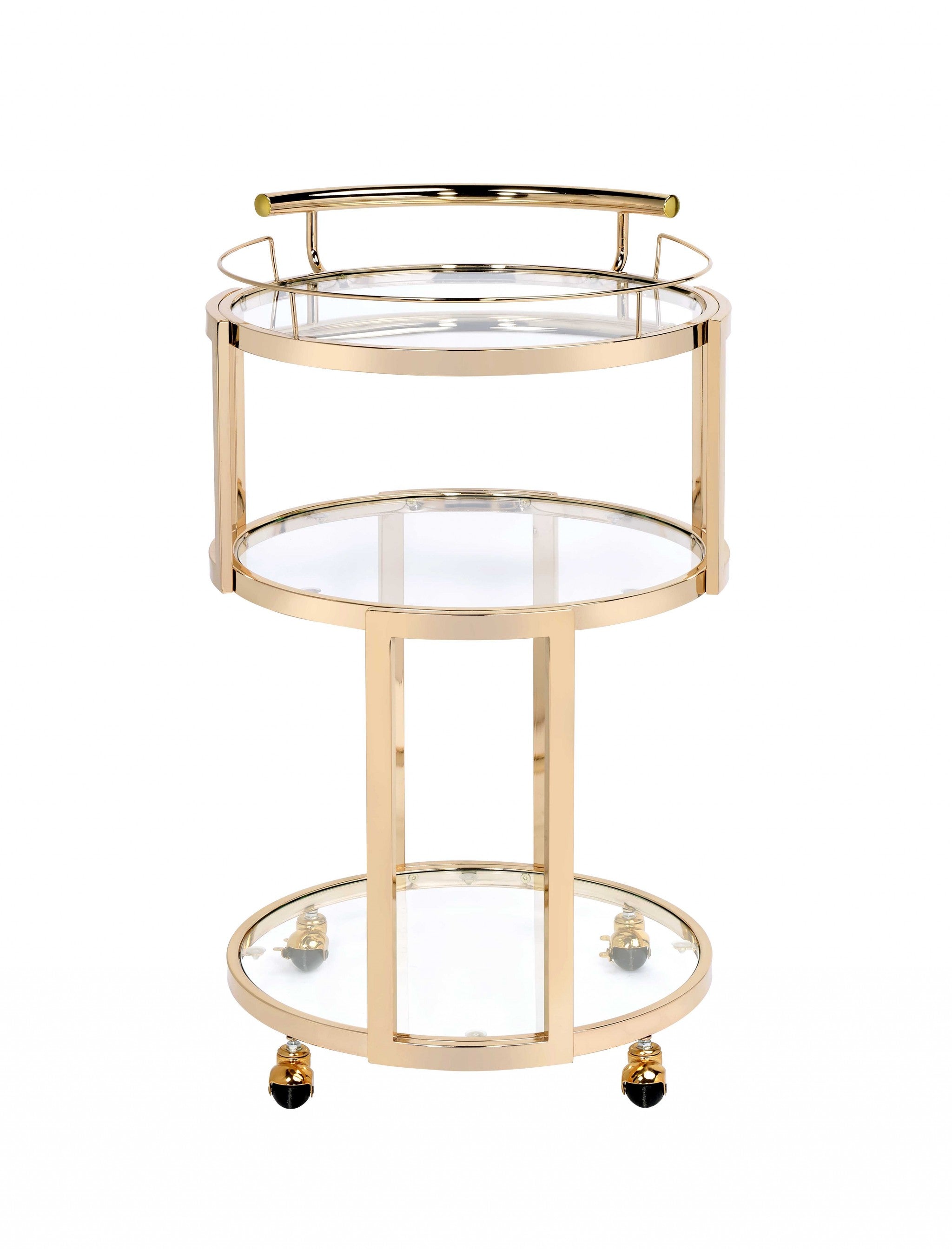 22" X 21" X 34" Gold And Clear Glass Serving Cart