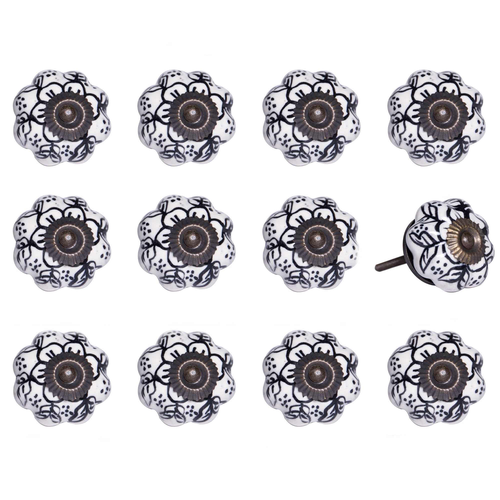 1.5" X 1.5" X 1.5" White Black And Gold Knobs 12 Pack