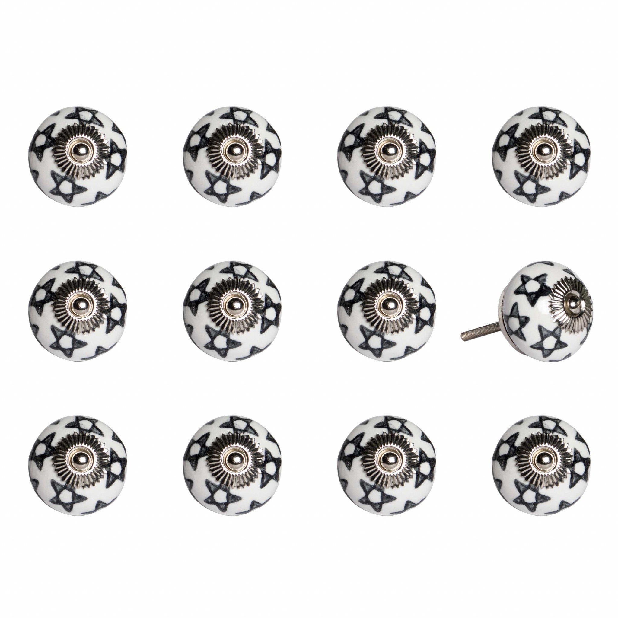 1.5" X 1.5" X 1.5" White Black And Silver Knobs 12 Pack