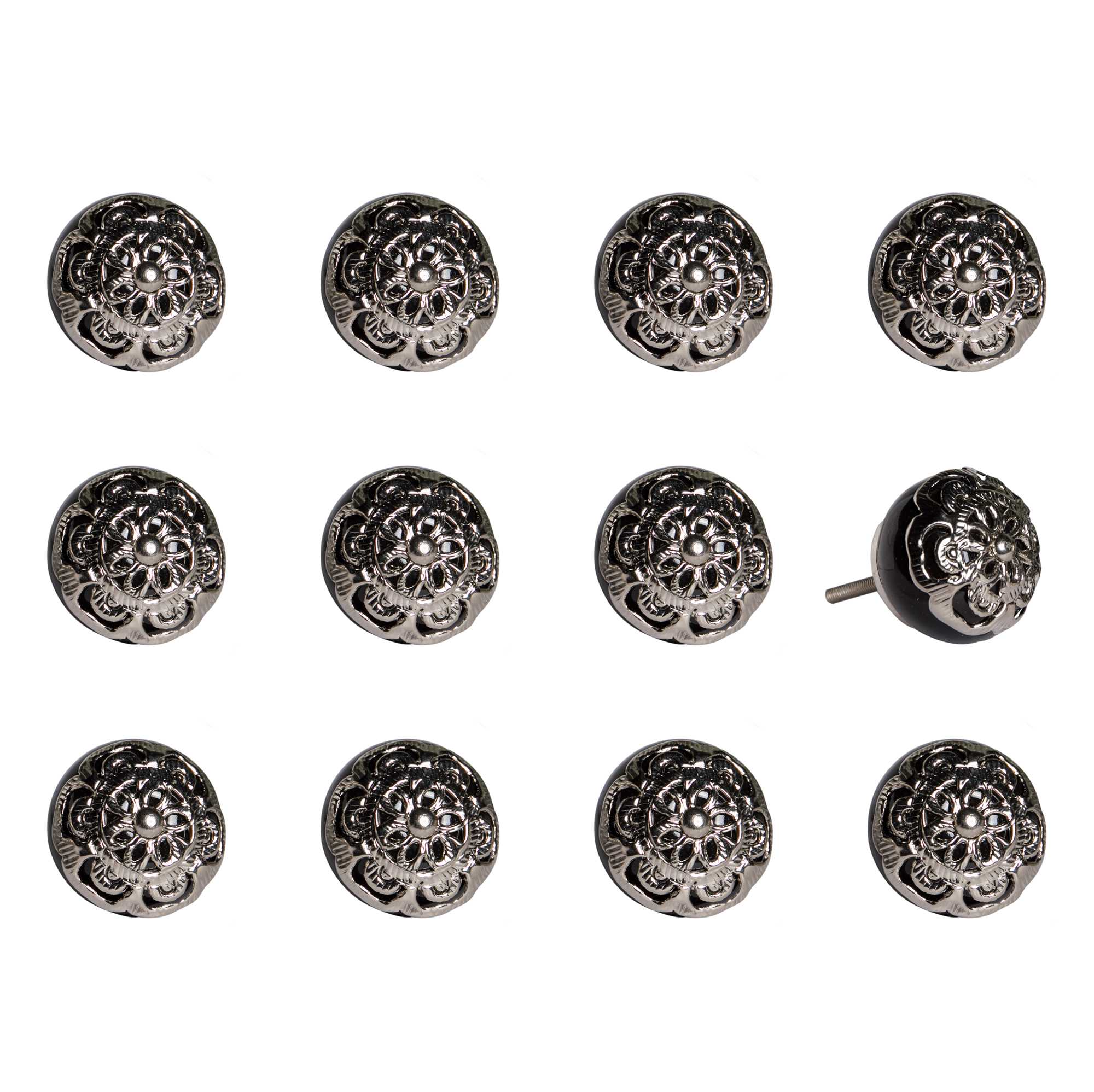 1.5" X 1.5" X 1.5" Black And Chrome Knobs 12 Pack