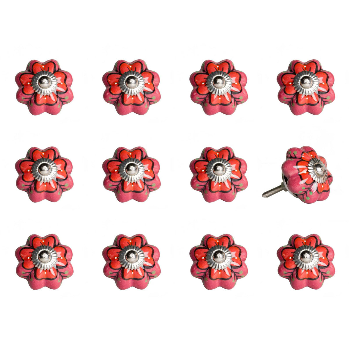 1.5" X 1.5" X 1.5" Pink Red And Green Knobs 12 Pack