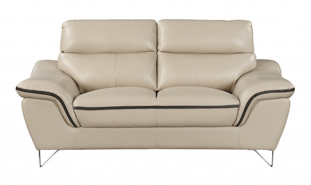 36" Contemporary Beige Leather Loveseat