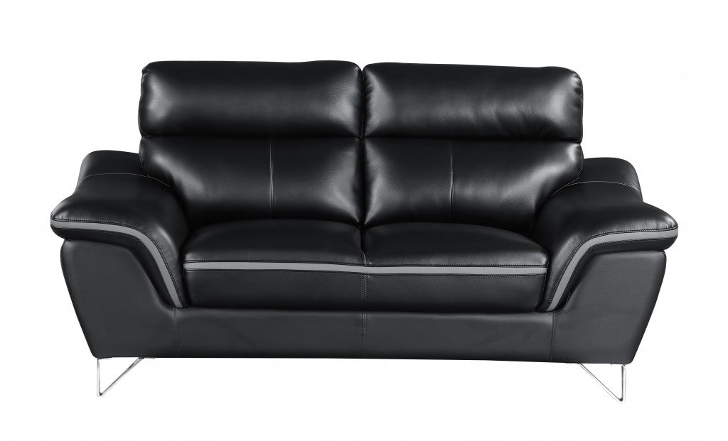 36" Contemporary Black Leather Loveseat