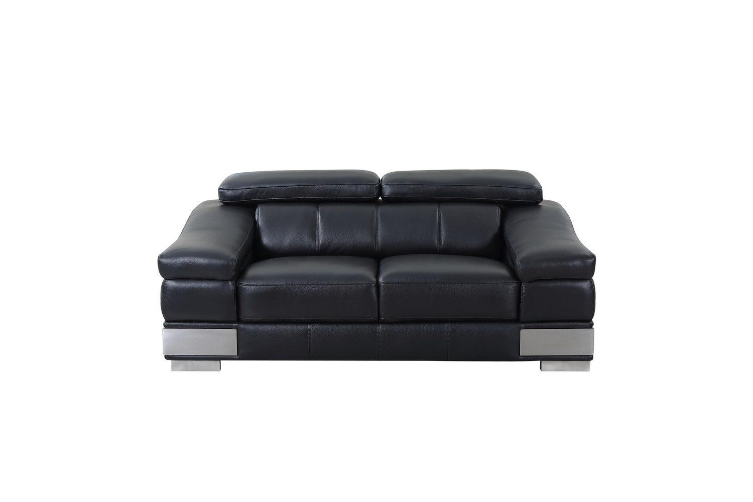 73" Black Silver Genuine Leather Love Seat