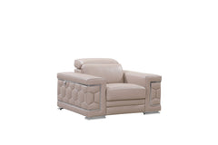 47" Beige And Silver Faux Leather Club Chair