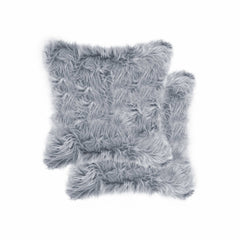 18" X 18" X 5" Grey Faux Fur Pillow 2 Pack