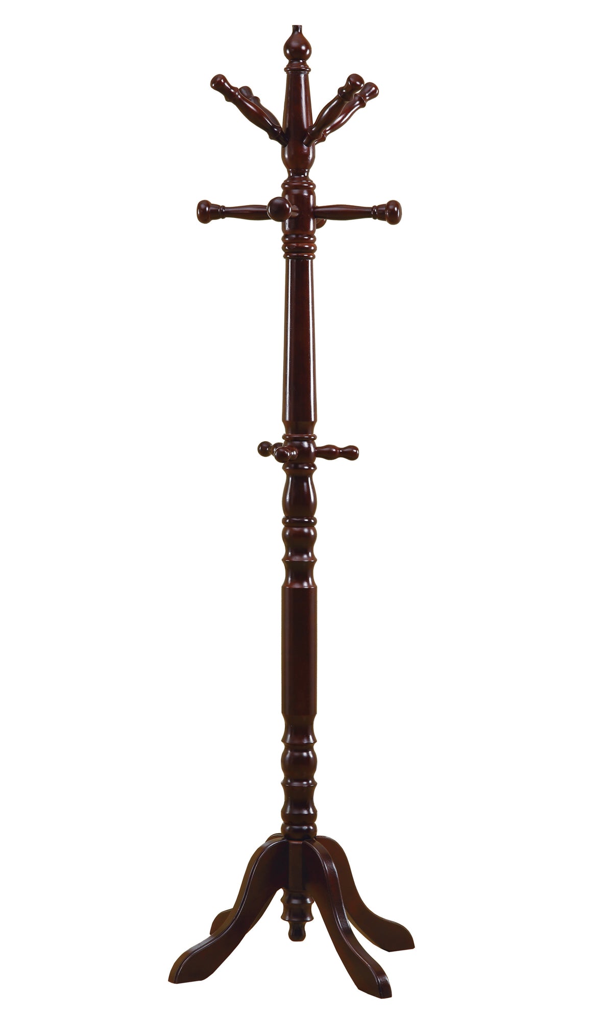 Cherry Solid Wood Finish Coat Rack With Triple Tiered Coat Stand