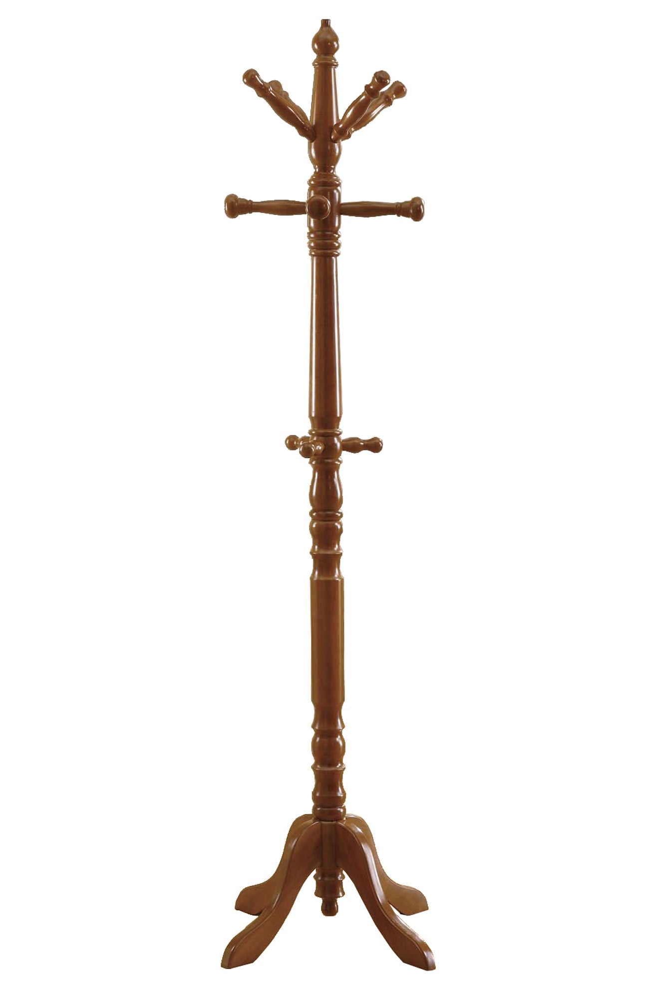 Oak Finish Coat Rack With Triple Tiered Coat Stand