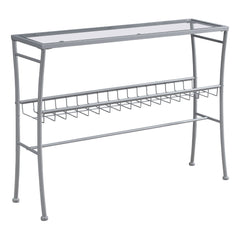 12" X 41.75" X 32" Silver Clear Metal Tempered Glass Accent Table
