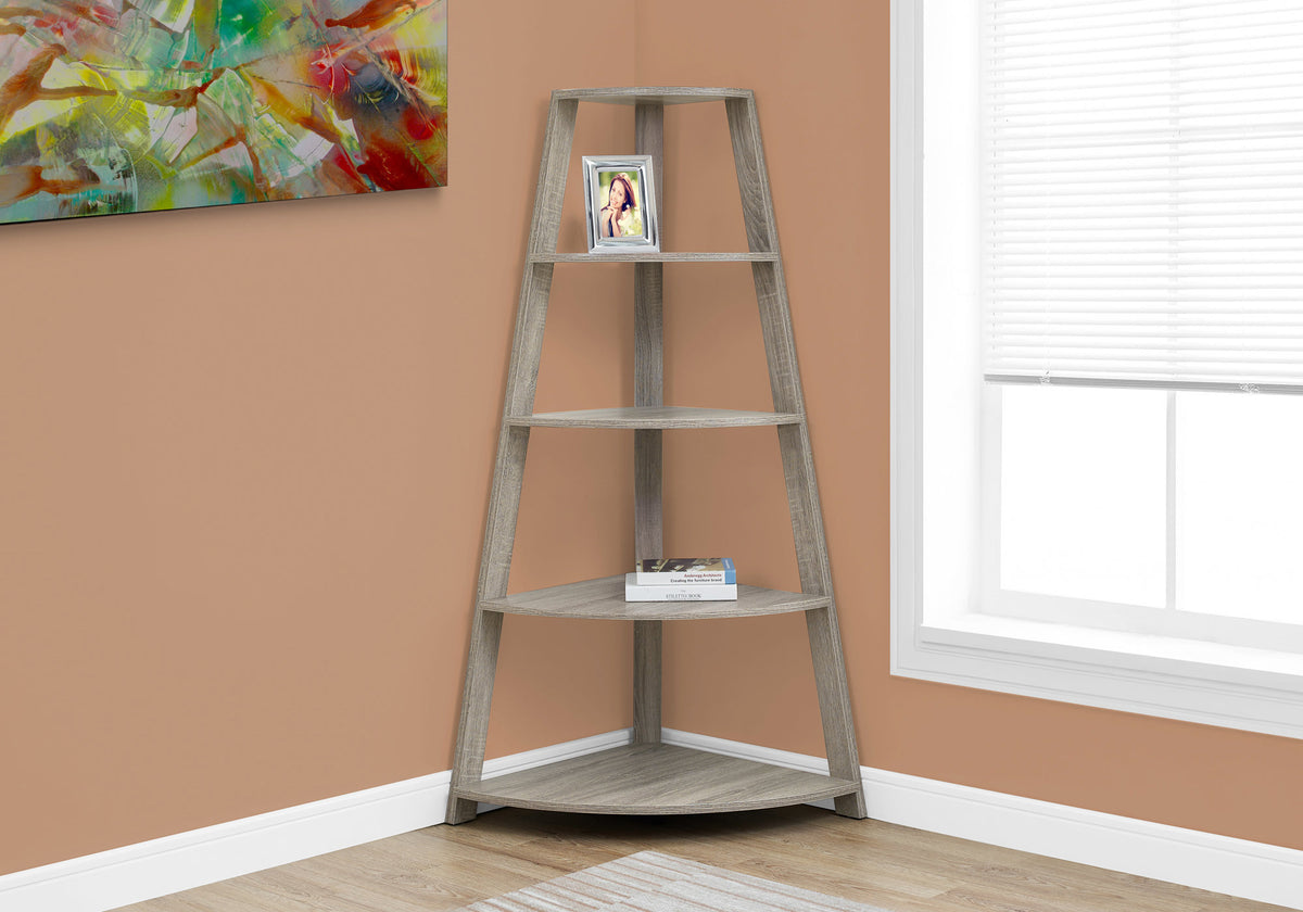 60" Taupe Four Tier Corner Bookcase