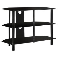 15.75" X 35.75" X 24" Black Metal Tempered Glass TV Stand