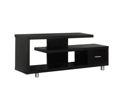 15.75" X 60" X 24" Cappuccino Silver Particle Board Hollow Core Metal TV Stand With A Drawer