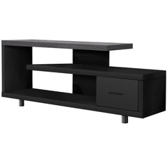 15.75" X 60" X 24" Black Grey Particle Board Hollow Core Metal TV Stand With A Drawer