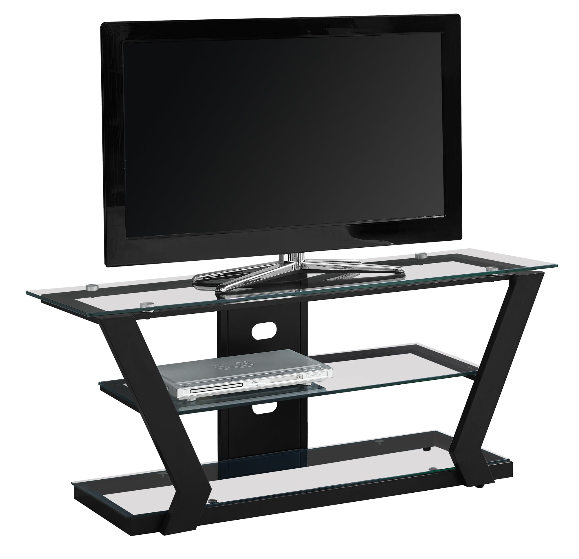 16" X 48" X 20.5" Black Tempered Glass Metal TV Stand