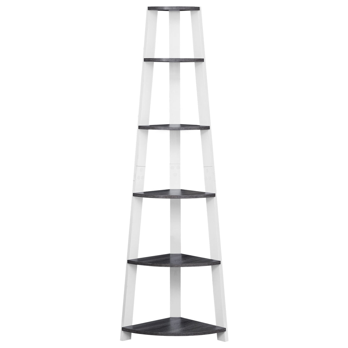 71" Gray And White Five Tier Corner Bookcase