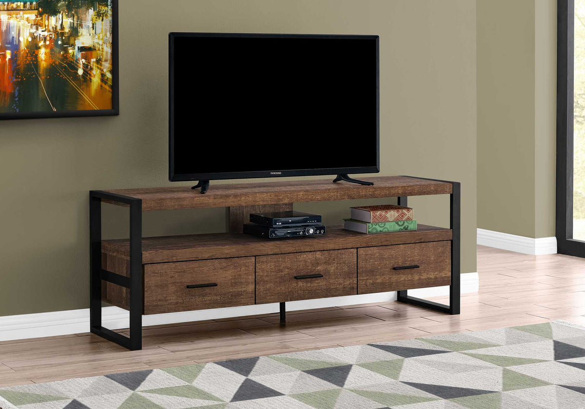 21.75" Particle Board Hollow Core &amp; Black Metal TV Stand With 3 Drawers