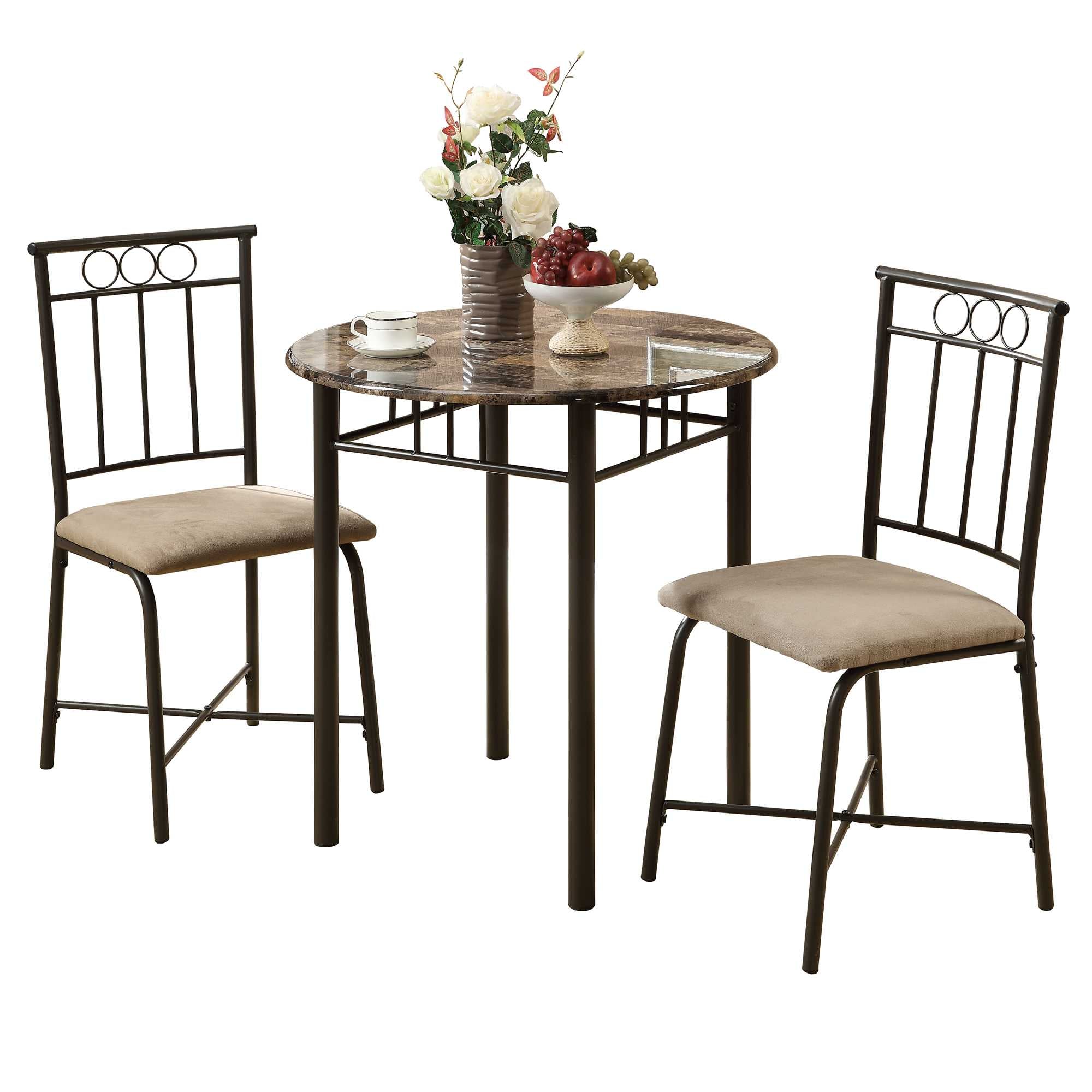 64" X 64" X 101" Cappuccino Beige Brown Metal Foam Microfiber 3Pcs Dining Set