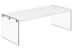 22" X 44" X 16.25" White Clear Particle Board Tempered Glass Coffee Table