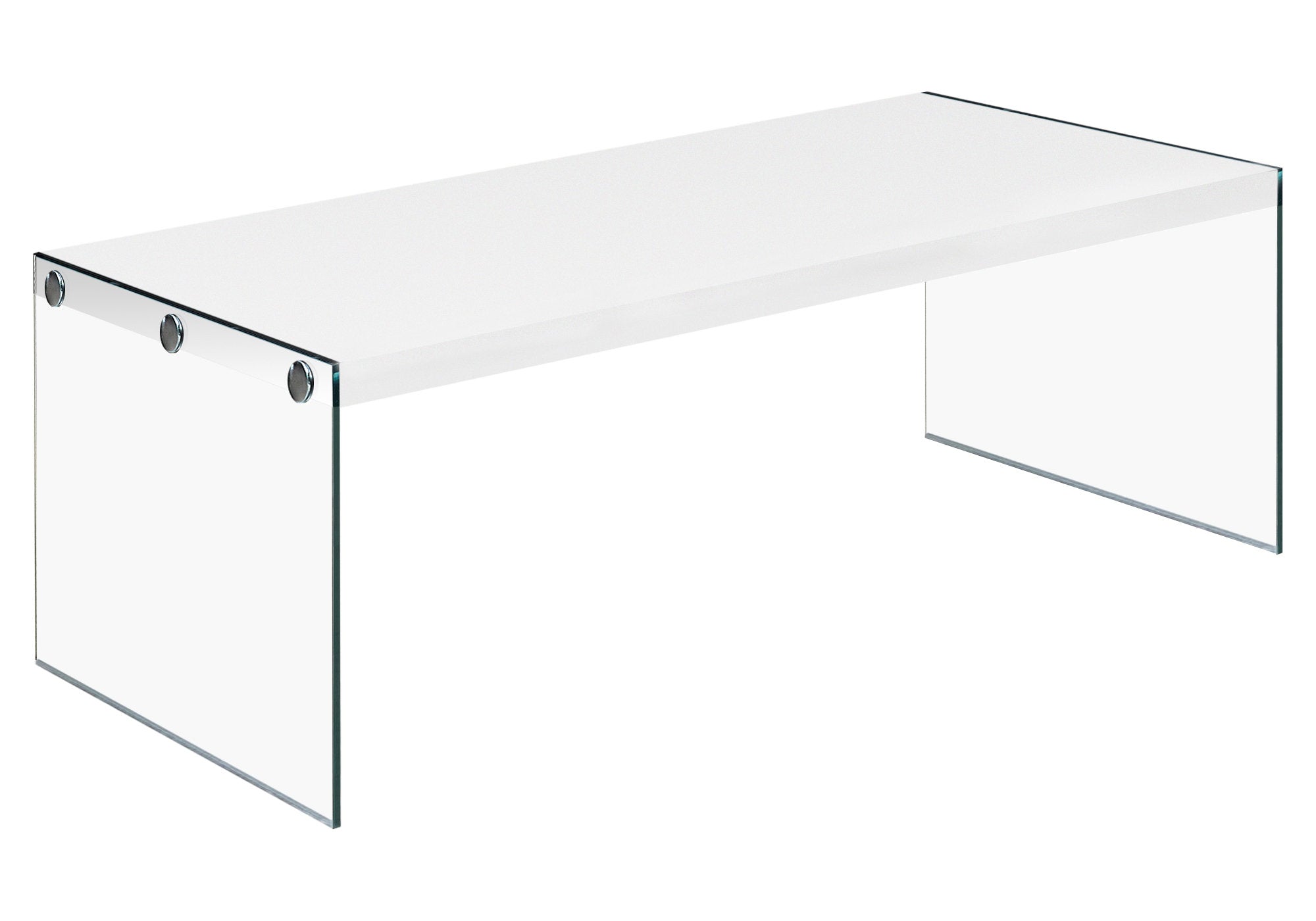 22" X 44" X 16.25" White Clear Particle Board Tempered Glass Coffee Table
