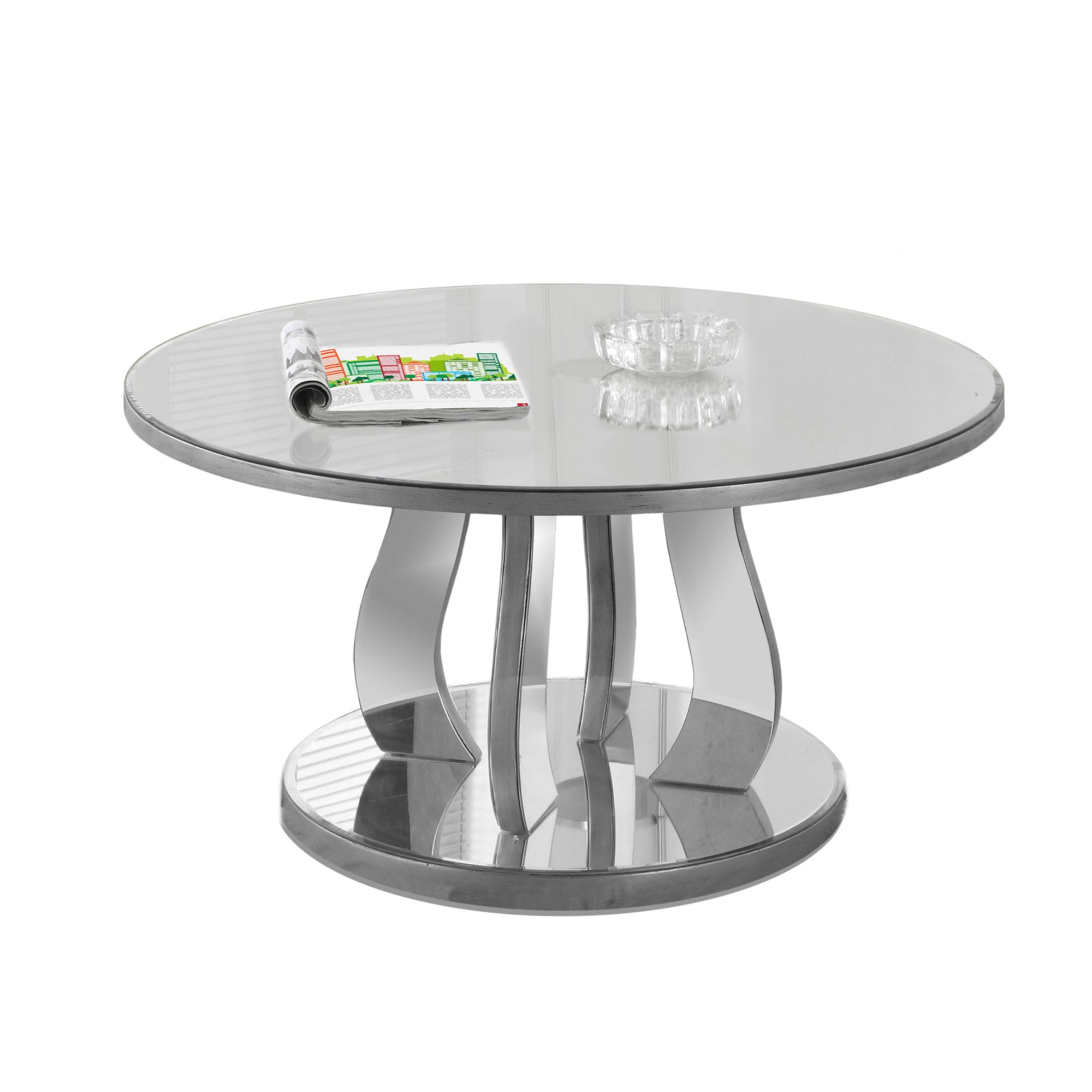 36" X 36" X 18" Silver - Coffee Table With A Mirror Top
