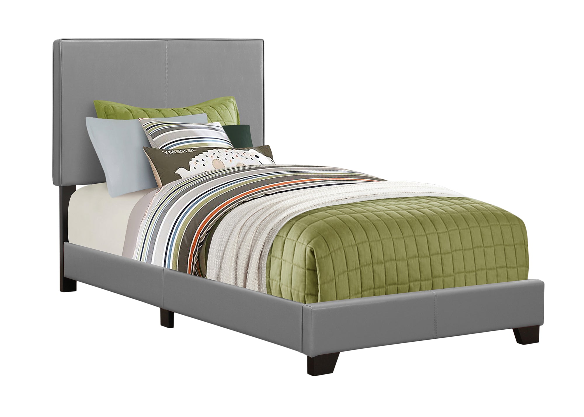 81" X 43" X 45.75" Grey Foam Solid Wood Leather Look Twin Size Bed