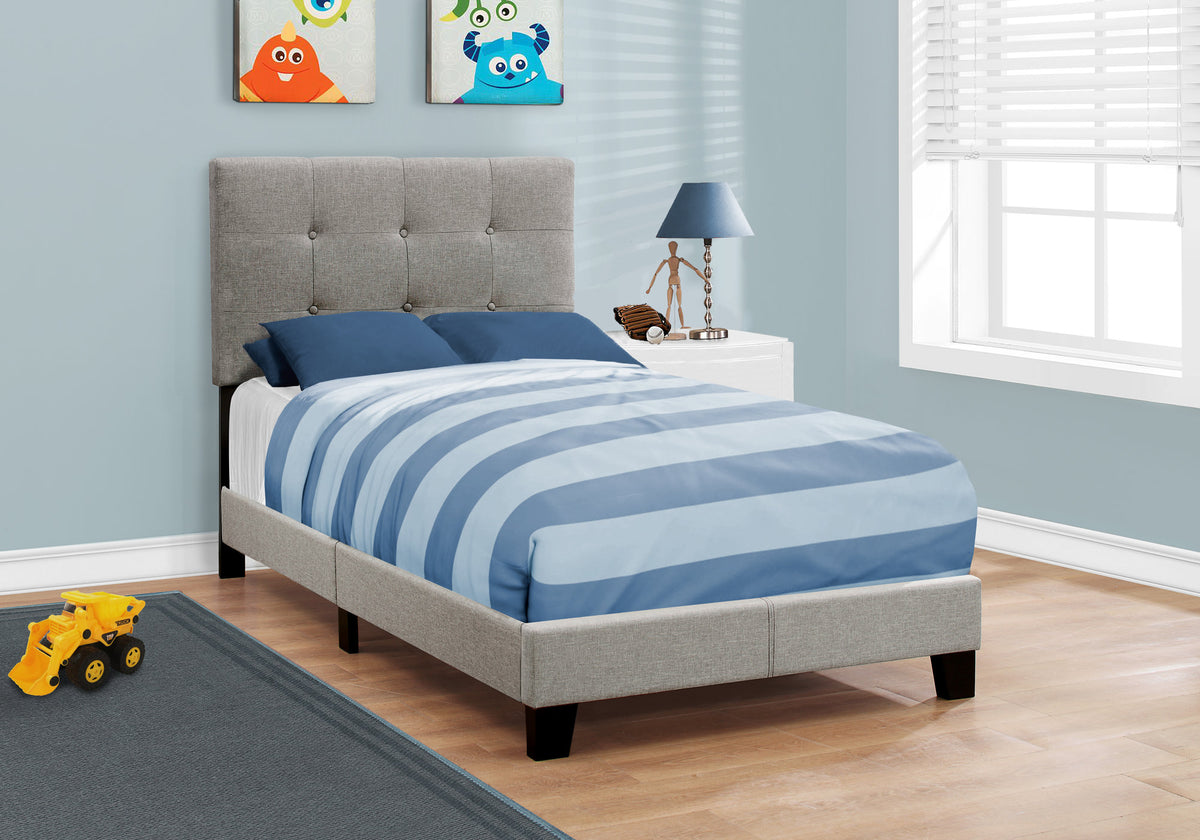 45.75" Solid Wood Mdf Foam And Linen Twin Size Bed