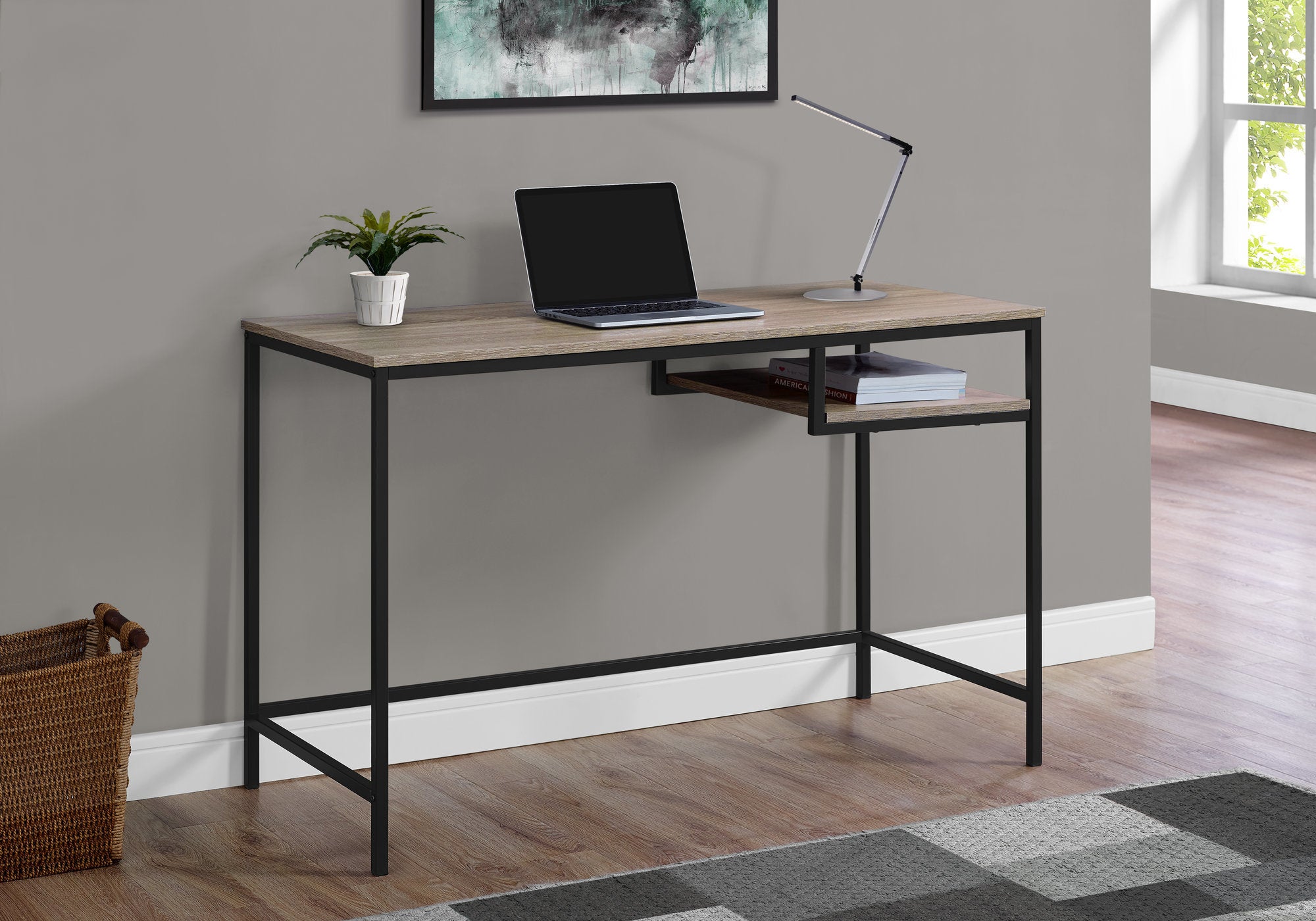 30" Dark Taupe Mdf And Black Metal Computer Desk