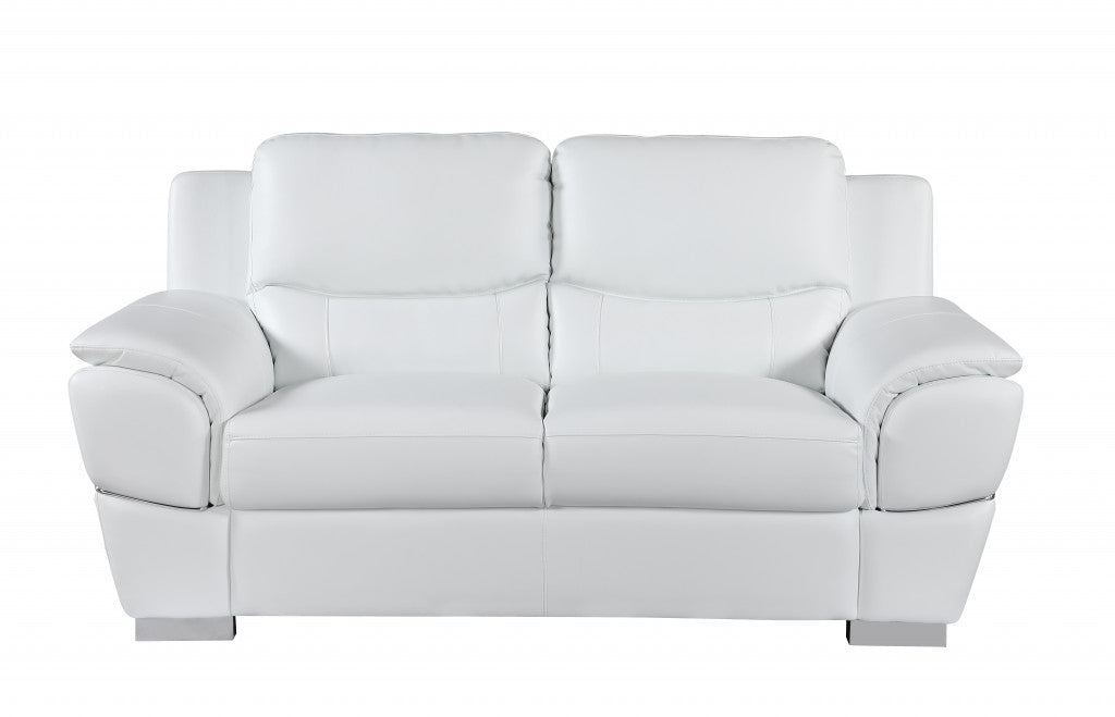 69'" X 34'" X 35'" Modern White Leather Sofa And Loveseat