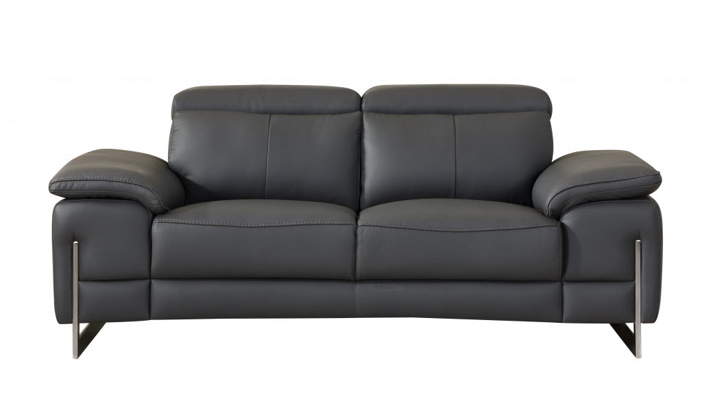 71'" X 42'" X 31'" Modern Dark Gray Leather Sofa And Loveseat