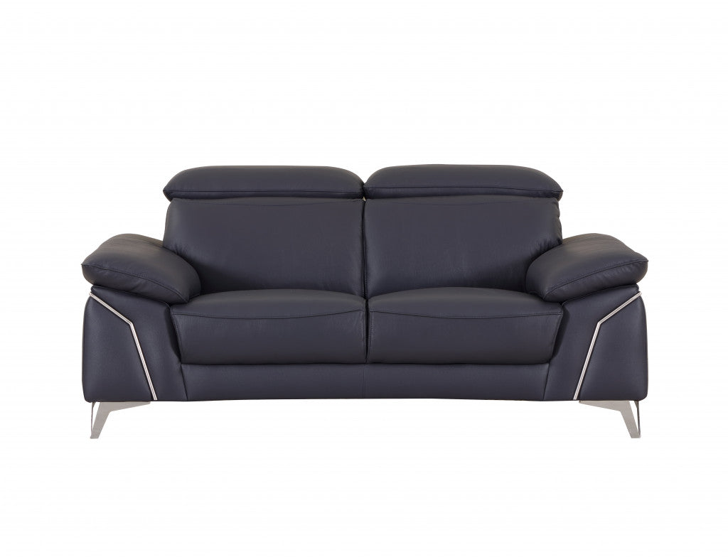 68'" X 41'" X 39'" Modern Navy Leather Sofa And Loveseat