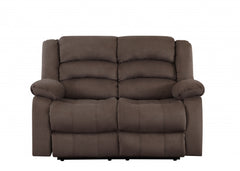 60'" X 35'" X 40'" Modern Brown Leather Sofa And Loveseat