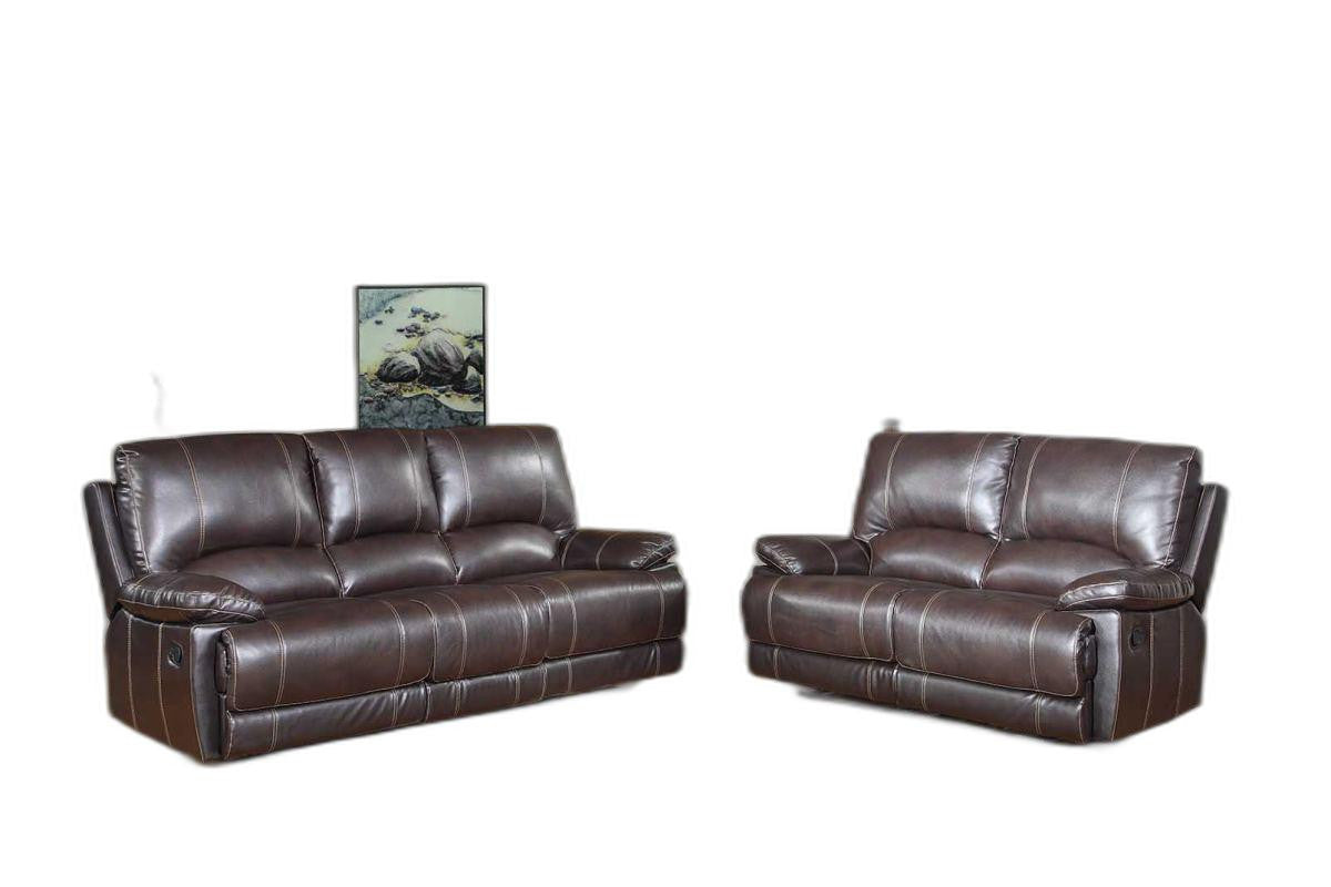 76'" X 40'" X 41'" Modern Brown Leather Sofa And Loveseat