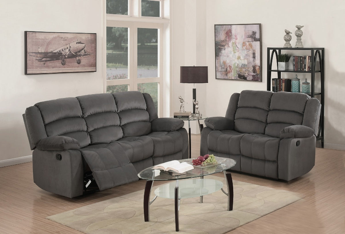 60'" X 35'" X 40'" Modern Gray Leather Sofa And Loveseat