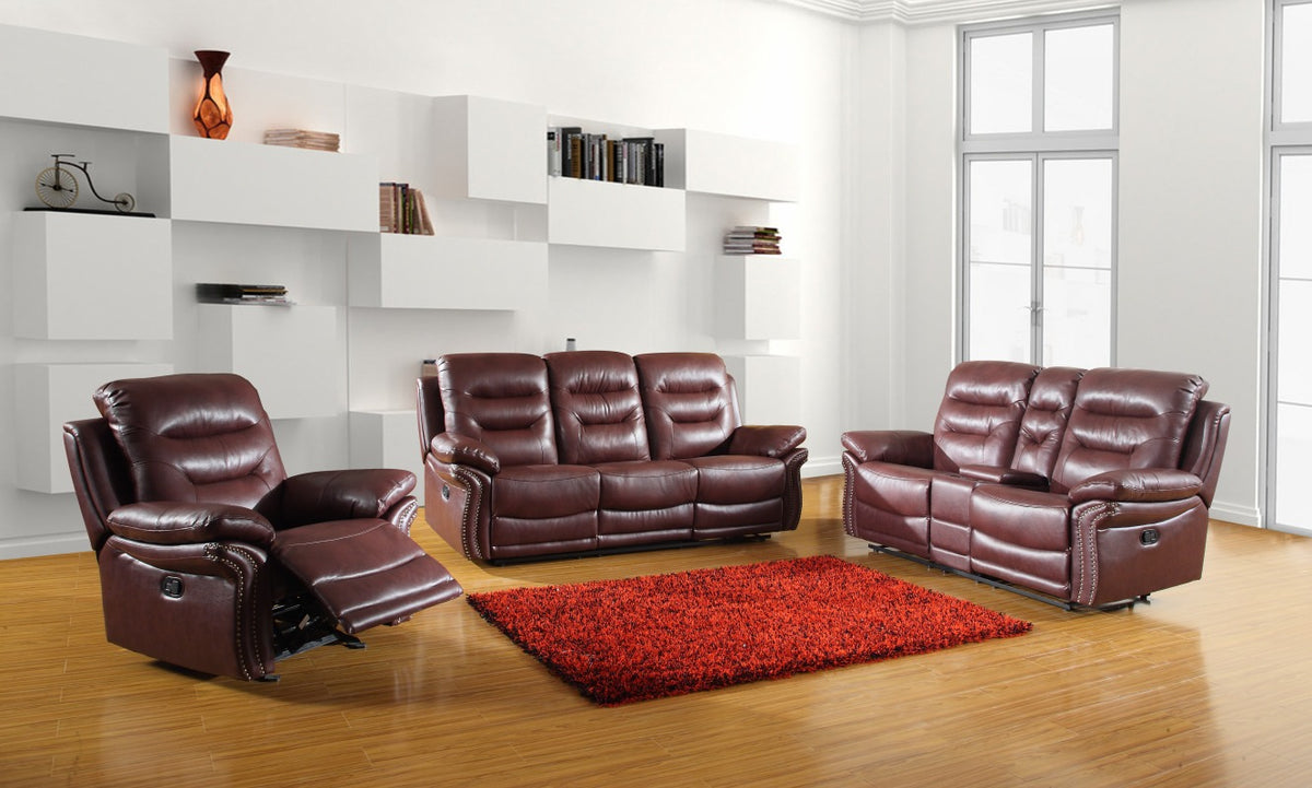 75'" X 40'" X 44'" Modern Burgundy Sofa Set With Console Loveseat