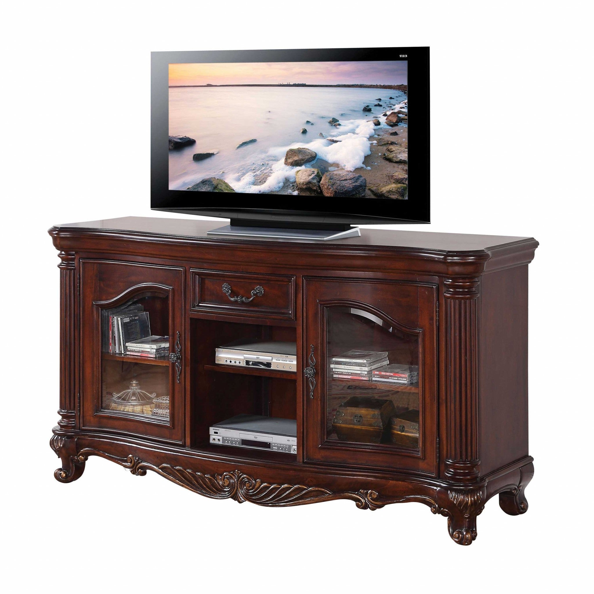 20" Brown Cabinet Enclosed Storage TV Stand With Bookcase