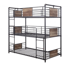 43" X 79" X 79" Sandy Black Dark Bronze Handbrushed Metal Wood Triple Bunk Bed Twin