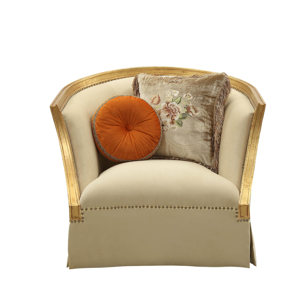 41" X 42" X 38" Fabric Antique Gold Upholstery Wood Legtrim Chair W2 Pillows