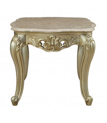 24" Antiqued White Faux Marble Mirrored End Table