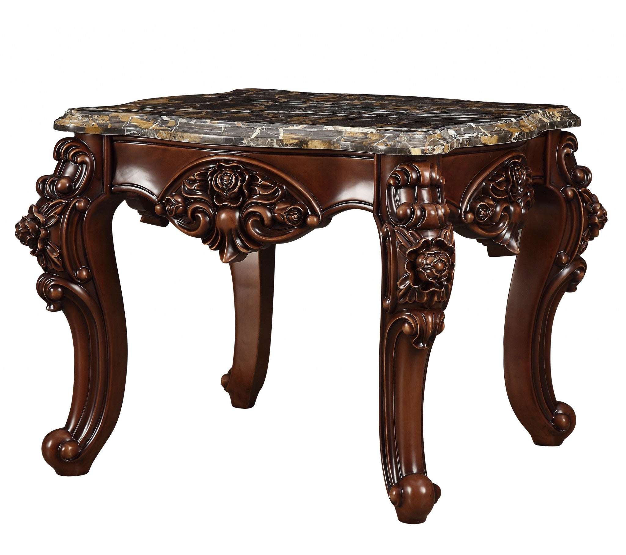 25" Walnut And Brown Faux Marble Mirrored End Table